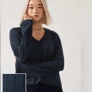 Athleta Harmony Hoodie Sweater Pullover Crop Ribbed Blue XS NWOT